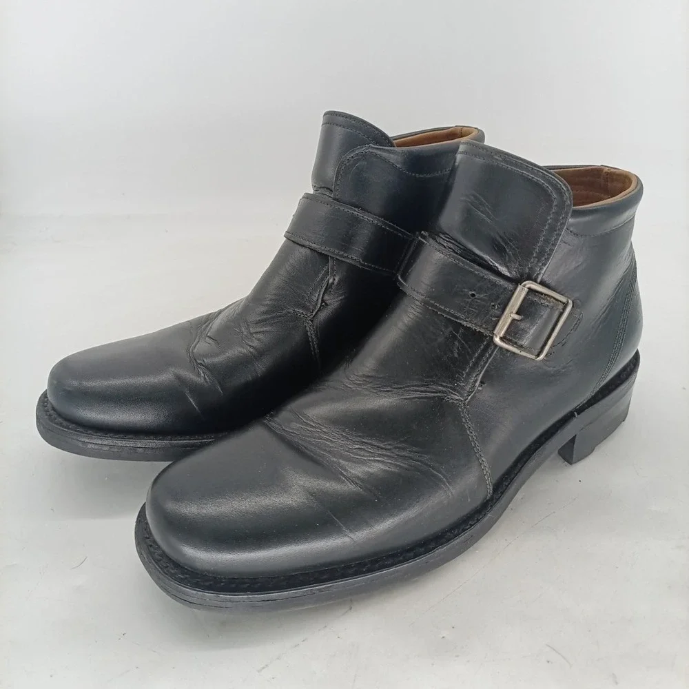 John Varvatos Men's Black Leather  Ankle Boots Size 8 Buckle. s2